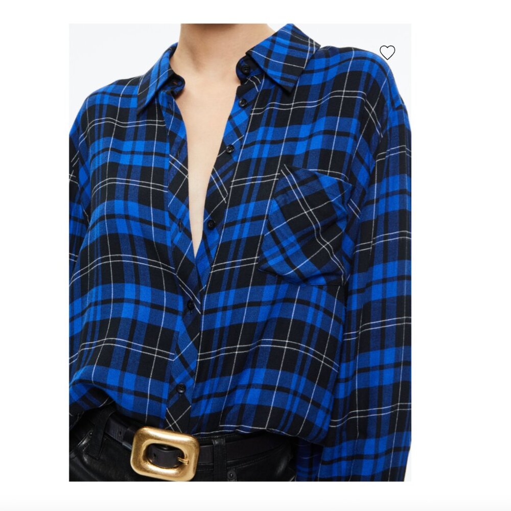 Alice + Olivia Blue Plaid Button Down Shirt